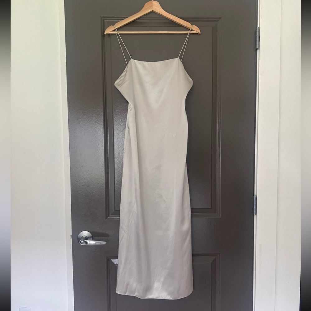 Theory Ice Grey Satin Slip Dress